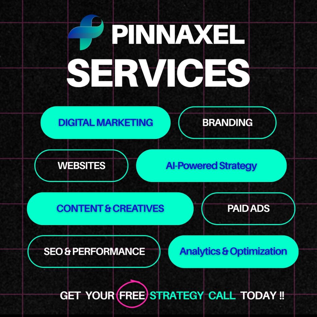 Pinnaxel AI Marketing Agency services – branding, website development, and AI-driven digital marketing